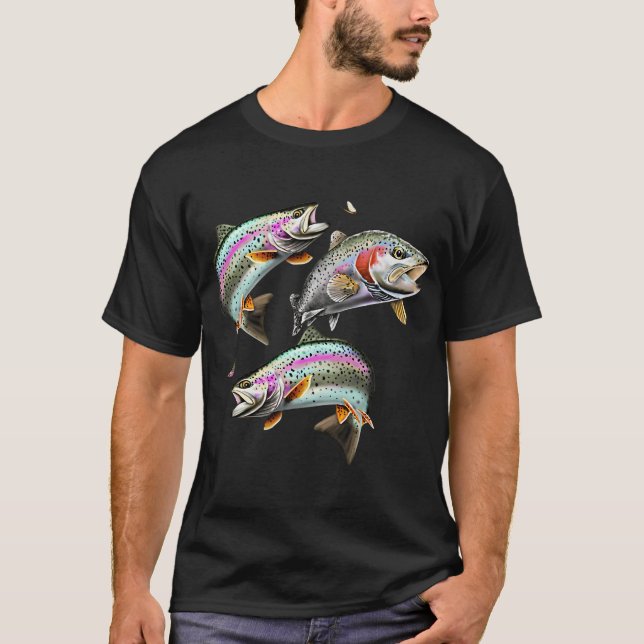 Regnbåge Öring Fluga Fiske Mönster - Fiskarens Utr T Shirt (Framsida)