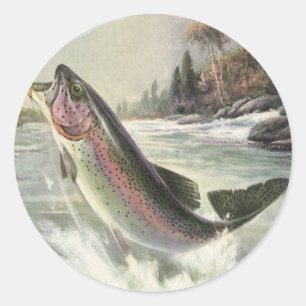 Regnbåge Öring, Vintage Fiskare Fiskar Fisk Runt Klistermärke