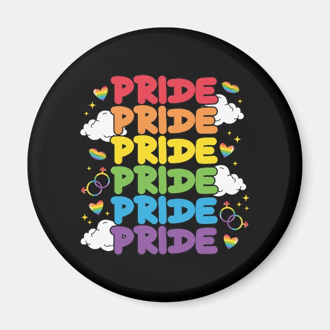 Regnbåge, öron och moln - Upprepat Pride Magnet (Framsidan)
