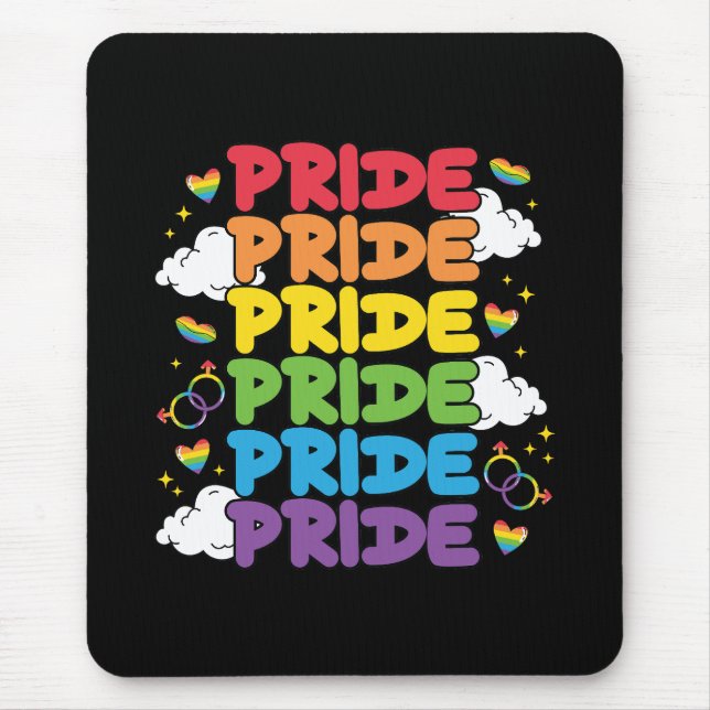 Regnbåge, öron och moln - Upprepat Pride Musmatta (Framsidan)