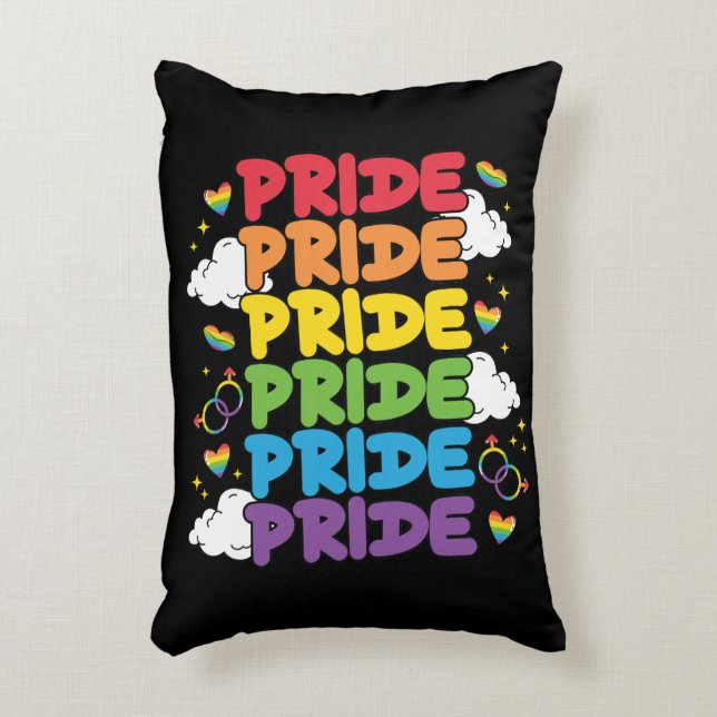 Regnbåge, öron och moln - Upprepat Pride Prydnadskudde (Framsidan(Vertikal))