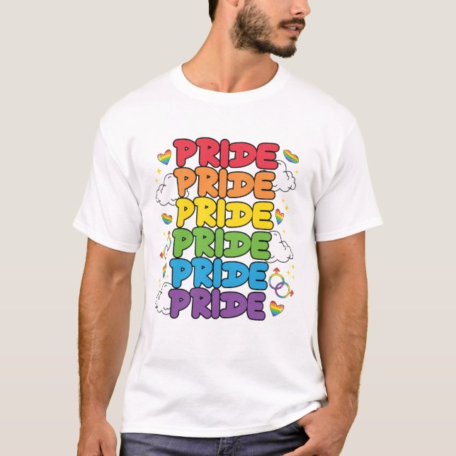 Regnbåge, öron och moln - Upprepat Pride T Shirt (Framsida)