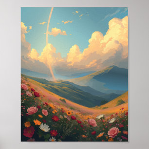 Regnbåge över blomman Fält Poster