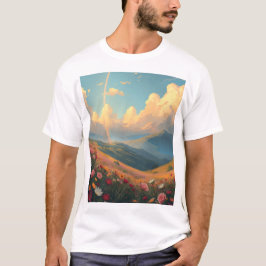 Regnbåge över blomsterfält t shirt