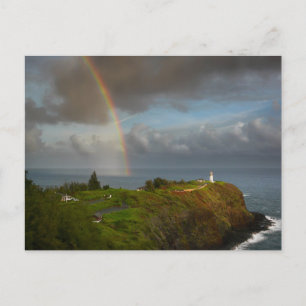 Regnbåge över fyr på Kauai vykort