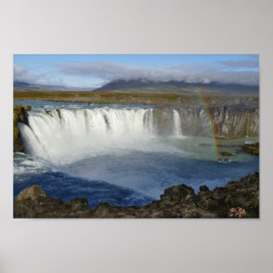 Regnbåge över Godafoss Waterfall, Island Poster