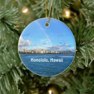Regnbåge över Honolulu Ceramic Ornament