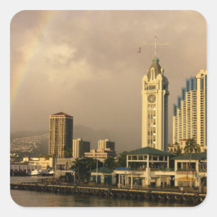 Regnbåge över Honolulu, Hawaii, USA 2 Fyrkantigt Klistermärke