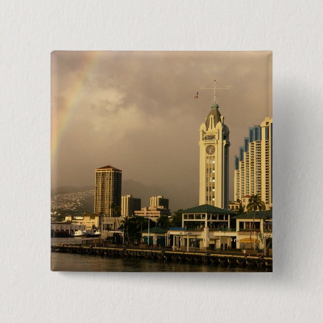 Regnbåge över Honolulu, Hawaii, USA 2 Knapp (Framsida)