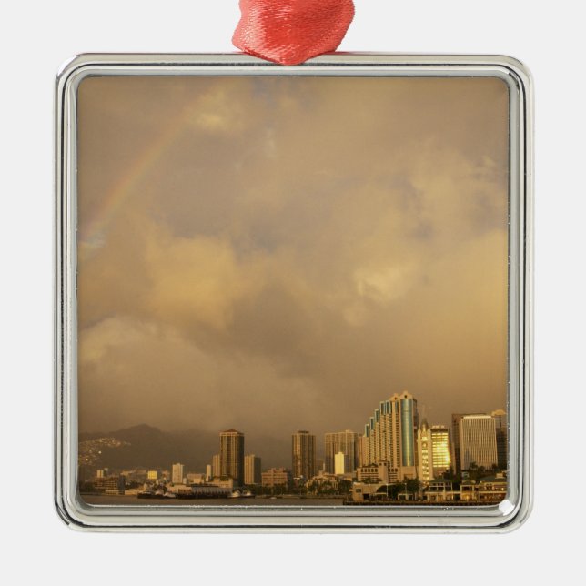 Regnbåge över Honolulu, Hawaii, USA 3 Julgransprydnad Metall (Framsidan)