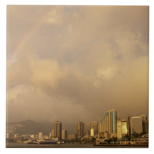 Regnbåge över Honolulu, Hawaii, USA 3 Kakelplatta (Framsidan)
