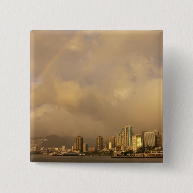 Regnbåge över Honolulu, Hawaii, USA 3 Knapp (Framsida)