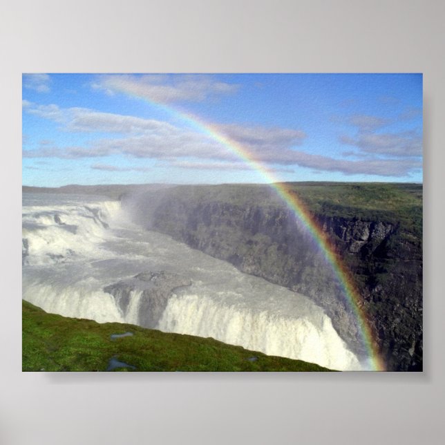 Regnbåge över Islandet Gullfoss vattenfall Poster (Framsidan)