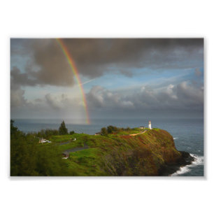Regnbåge över Kilauea Lighthouse på Kauai-utskrift Fototryck