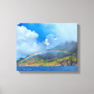 Regnbåge över kusten Kauai, Hawaii för Na Pali Canvastryck