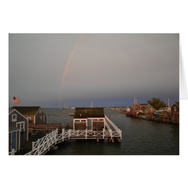 Regnbåge över Nantucket Harbour Card Hälsningskort (Framsidan Horizontal)