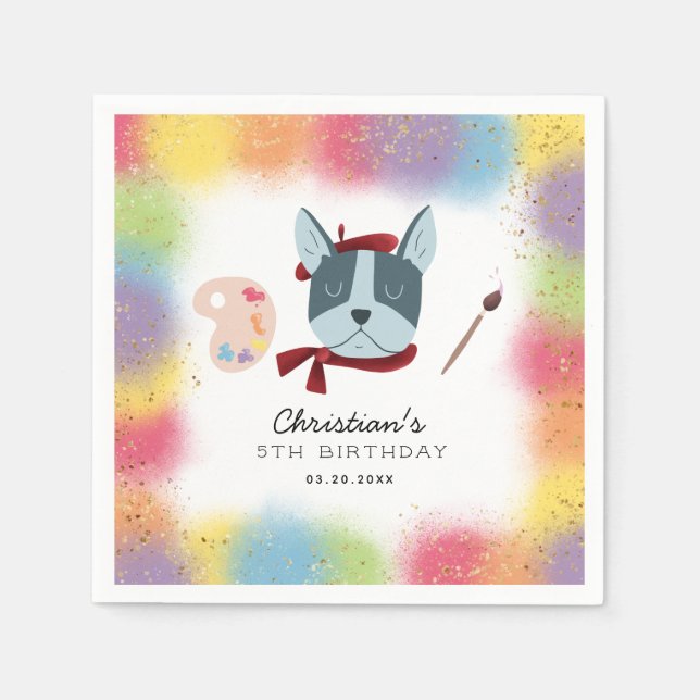 Regnbåge Painting Party Puppy Hund Birthday Pappersservett (Framsidan)