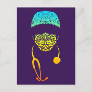 regnbåge paisley med mask postkort vykort