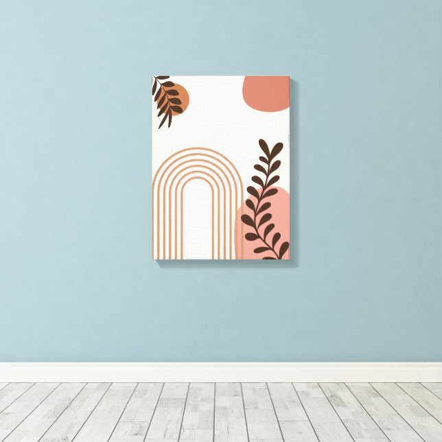 Regnbåge Palmblad Sol, Boho Abstrakt Geometrisk Ko Canvastryck (Insitu (trägolv))