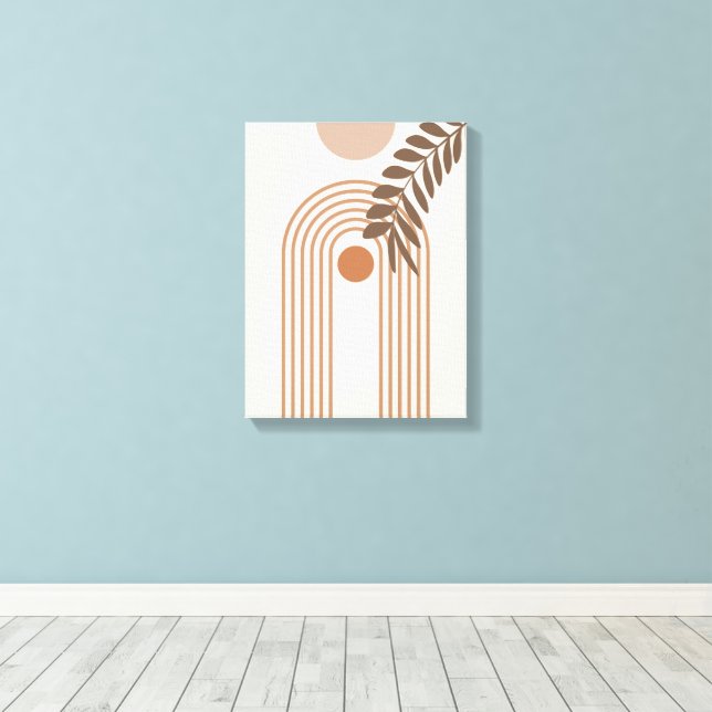 Regnbåge Palmblad Sol, Boho Abstrakt Geometrisk Ko Canvastryck (Insitu (trägolv))