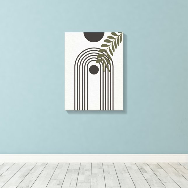 Regnbåge Palmblad Sol, Boho Abstrakt Geometrisk Ko Canvastryck (Insitu (trägolv))