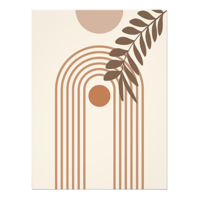 Regnbåge Palmblad Sol, Boho Abstrakt Geometrisk Ko Fototryck (Framsidan)