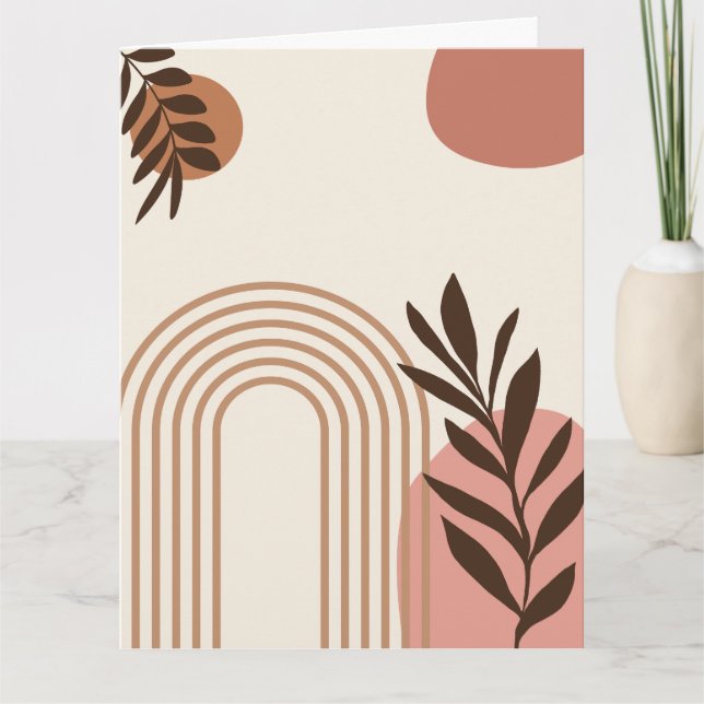 Regnbåge Palmblad Sol, Boho Abstrakt Geometrisk Ko Kort (Framsida)