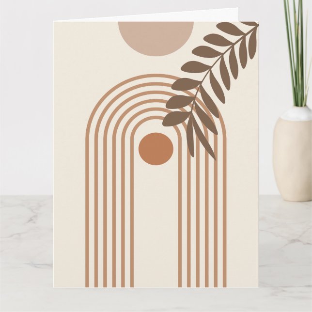 Regnbåge Palmblad Sol, Boho Abstrakt Geometrisk Ko Kort (Framsida)
