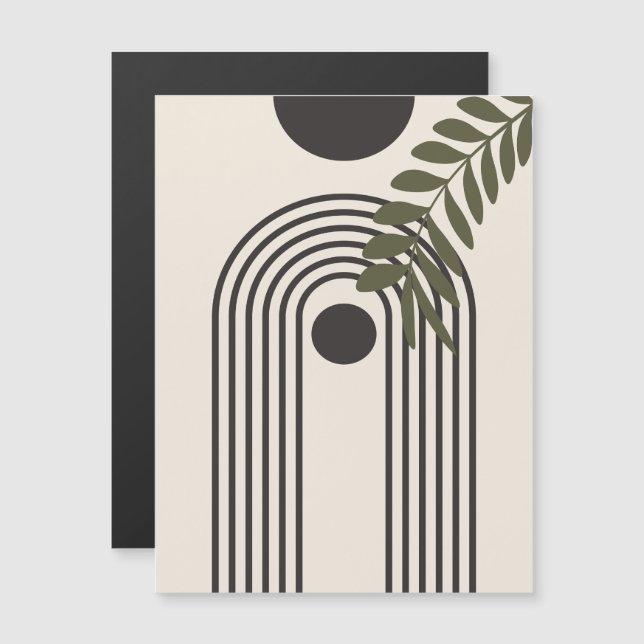Regnbåge Palmblad Sol, Boho Abstrakt Geometrisk Ko Magnetisk Inbjudningskort (Fram/baksida)
