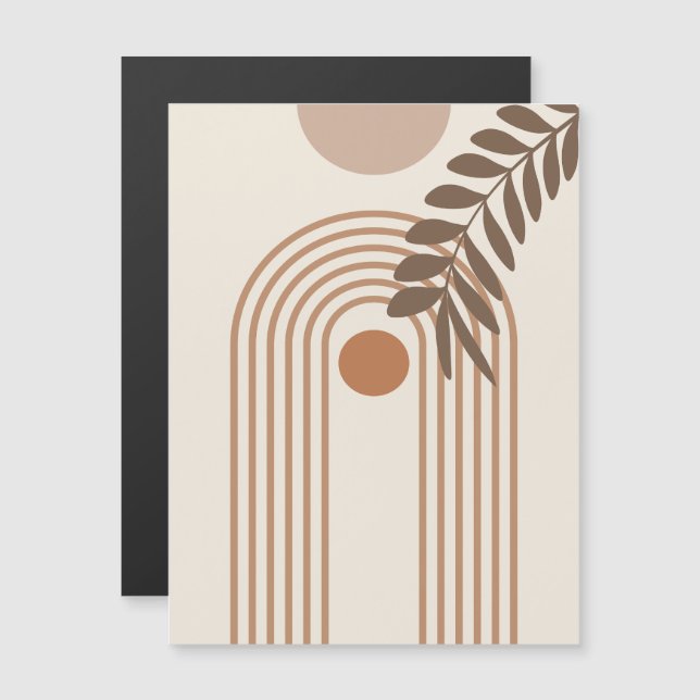 Regnbåge Palmblad Sol, Boho Abstrakt Geometrisk Ko Magnetisk Inbjudningskort (Fram/baksida)