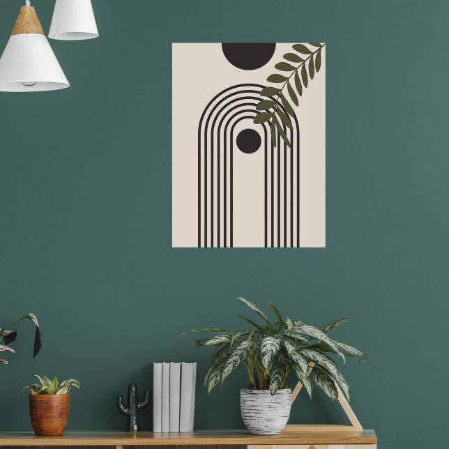 Regnbåge Palmblad Sol, Boho Abstrakt Geometrisk Ko Poster (Vardagsrum 1)