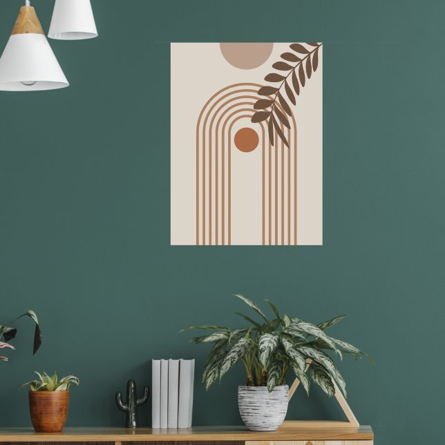 Regnbåge Palmblad Sol, Boho Abstrakt Geometrisk Ko Poster (Vardagsrum 1)