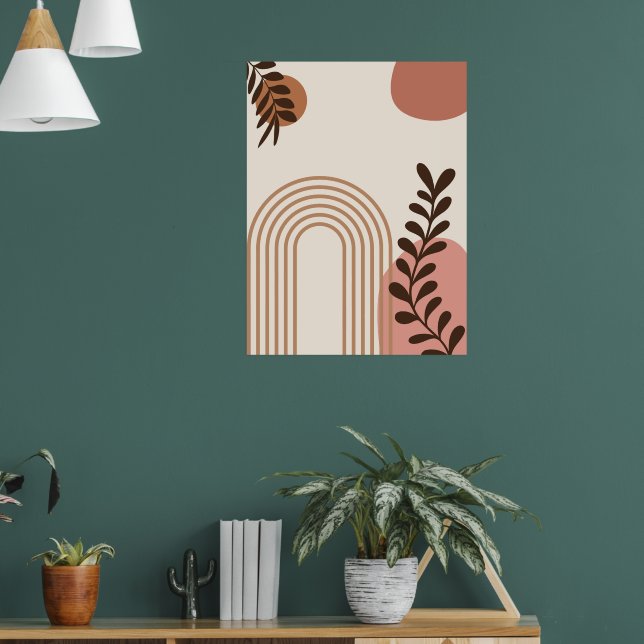 Regnbåge Palmblad Sol, Boho Abstrakt Geometrisk Ko Poster (Vardagsrum 1)