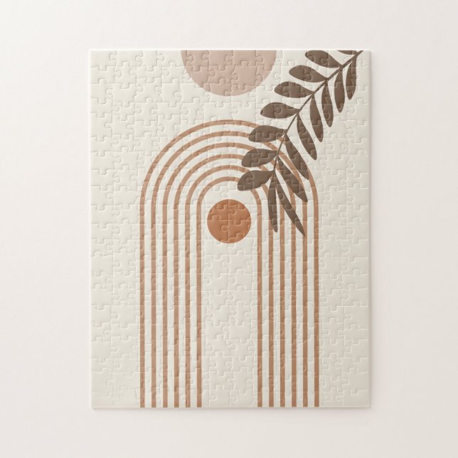 Regnbåge Palmblad Sol, Boho Abstrakt Geometrisk Ko Pussel (Vertikal)