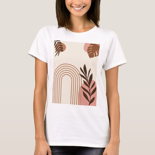 Regnbåge Palmblad Sol, Boho Abstrakt Geometrisk Ko T Shirt (Framsida)