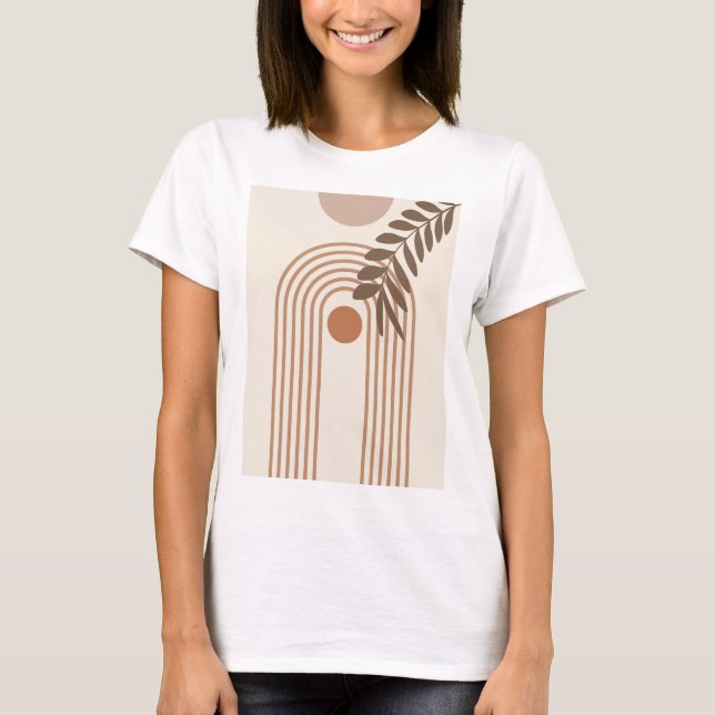 Regnbåge Palmblad Sol, Boho Abstrakt Geometrisk Ko T Shirt (Framsida)