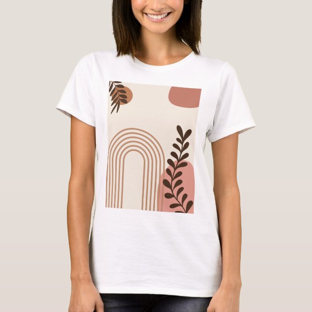 Regnbåge Palmblad Sol, Boho Abstrakt Geometrisk Ko T Shirt (Framsida)