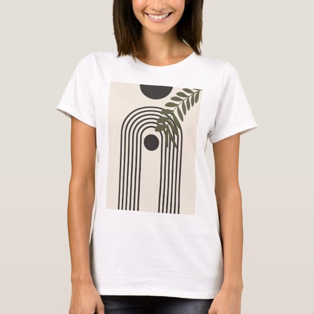Regnbåge Palmblad Sol, Boho Abstrakt Geometrisk Ko T Shirt (Framsida)