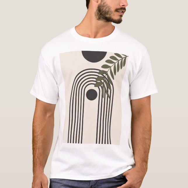 Regnbåge Palmblad Sol, Boho Abstrakt Geometrisk Ko T Shirt (Framsida)