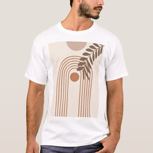 Regnbåge Palmblad Sol, Boho Abstrakt Geometrisk Ko T Shirt (Framsida)