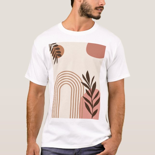 Regnbåge Palmblad Sol, Boho Abstrakt Geometrisk Ko T Shirt (Framsida)