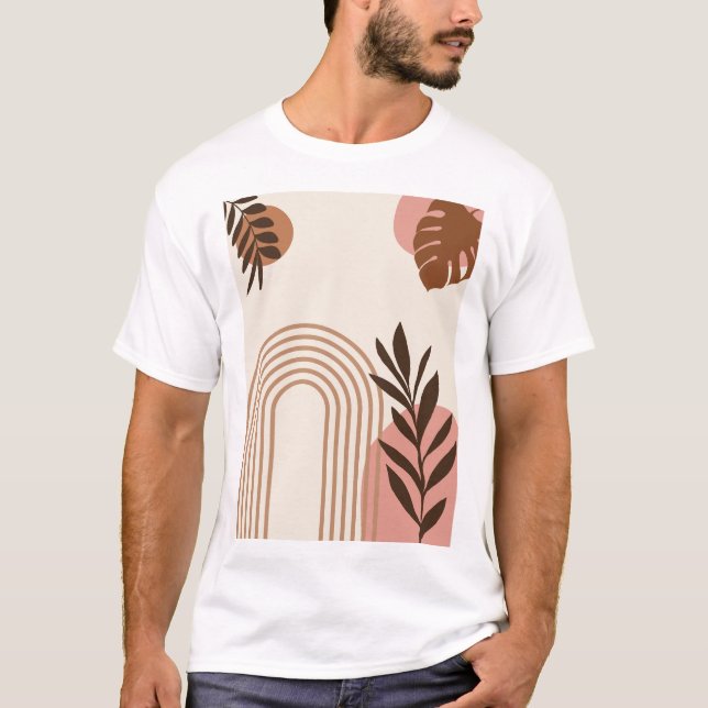 Regnbåge Palmblad Sol, Boho Abstrakt Geometrisk Ko T Shirt (Framsida)