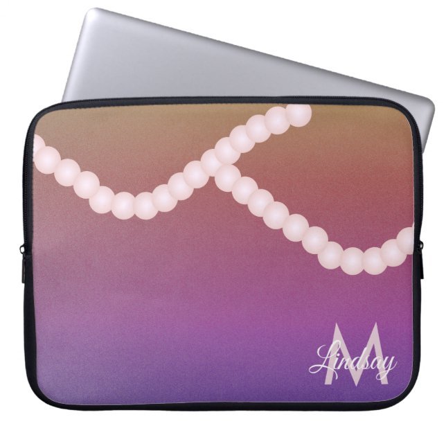 Regnbåge Pärlor Glitter Rosa Monogram  Laptop Fodral (Framsidan)