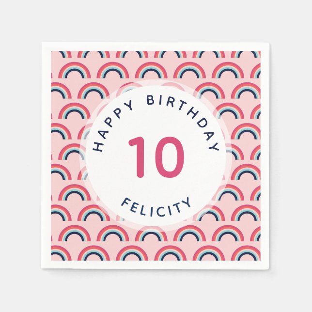 Regnbåge Party Personlig Namn Rosa Blue Pappersservett (Framsidan)