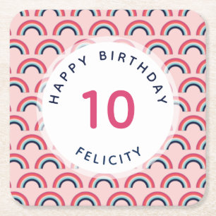 Regnbåge Party Personlig Namn Rosa Blue Underlägg Papper Kvadrat
