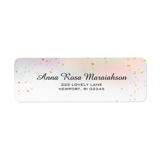 *~* Regnbåge Pastel Guld Glitter Unicorn Watercolo Returadress Etikett (Framsidan)