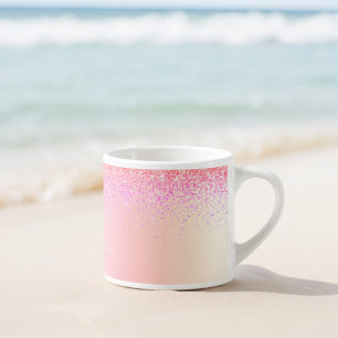 Regnbåge Pastell Glitter Metall Monogram Namn Espressomugg
