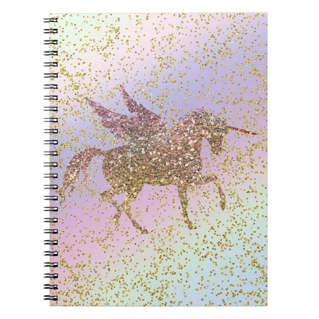 Regnbåge Pastell Guld Glitter Enhörning Trendiga F Anteckningsbok (Framsidan)