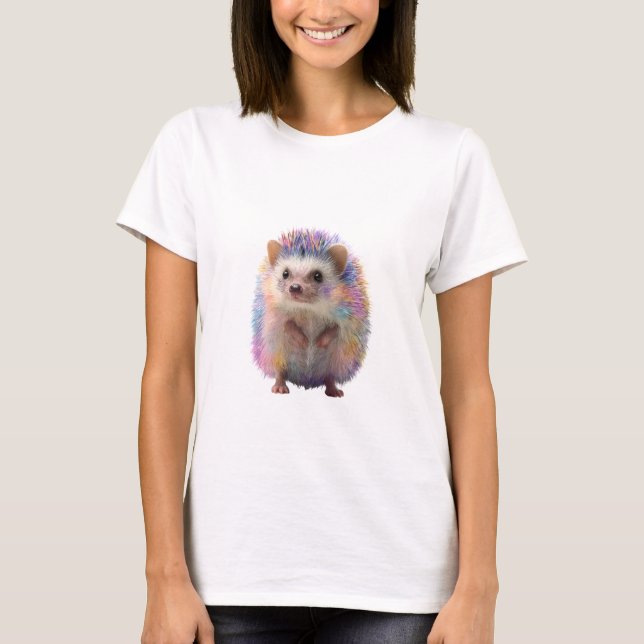Regnbåge Pastell Igelkott Står Stolt Kvinnor T Shirt (Framsida)