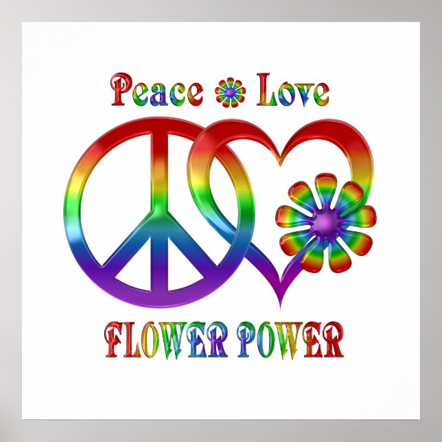 Regnbåge Peace Kärlek Flower Power Poster (Framsidan)